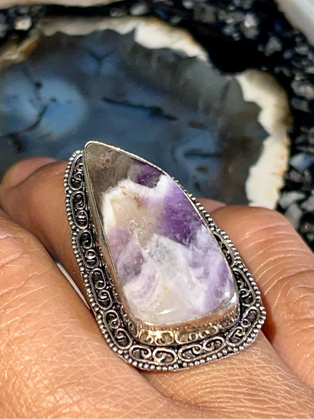 Purple Chevron Amethyst Ring Size 8 1/4